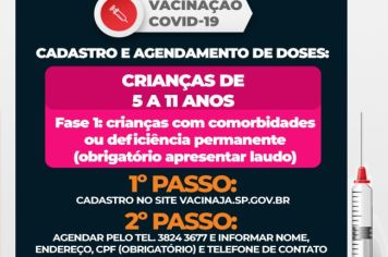 Águas de Lindoia começa a vacinar crianças de 5 a 11 anos na sexta-feira, dia 21