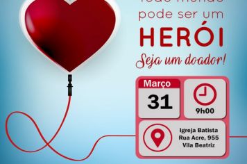 Coleta de Sangue de doadores voluntários acontece no dia 31 de março