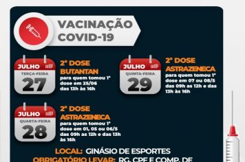 Campanha de Vacinação contra Covid-19 concentra aplicação de segunda dose nesta semana