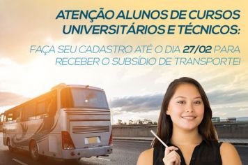 Prazo para requerer subsídio para transporte de alunos universitários e técnicos termina dia 27