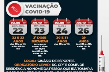 Campanha de Vacinação contra Covid-19 imuniza pessoas entre 29 e 31 anos