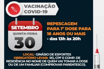 Campanha de Vacinação contra Covid-19 faz repescagem de 1ª dose para maiores de 18 anos