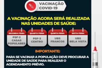 Vacinação contra a Covid-19 passa a ser realizada nas unidades de saúde