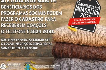 Fundo Social de Águas de Lindoia abre inscrições para Campanha do Agasalho