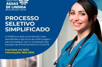 Prefeitura abre novo Processo Seletivo Simplificado para contratação de atendentes e técnicos de enfermagem