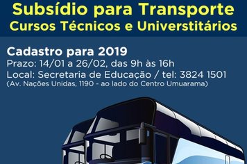 Secretaria abre o cadastro para alunos interessados no subsídio para transporte universitário a partir de janeiro
