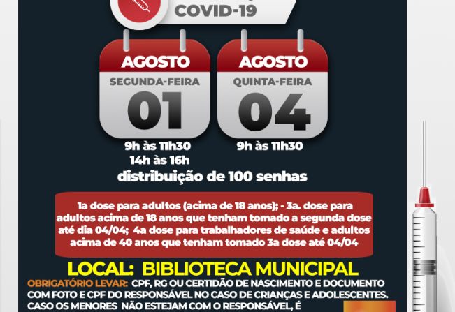 Covid-19: Campanha de vacinação segue com aplicação de todas as doses