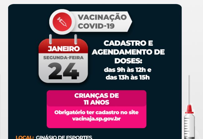 Águas de Lindoia inicia vacinação contra a Covid-19 para crianças de 11 anos