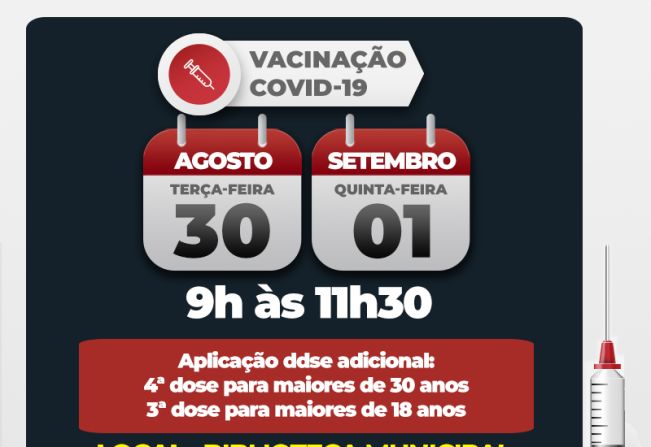 Covid-19: secretaria de saúde realiza vacinação nesta terça e quinta-feira