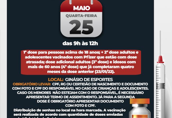 Covid-19: Águas de Lindoia continua com datas para pessoas que ainda não tomaram a primeira dose da vacina