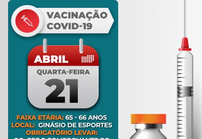 Idosos de 65 e 66 anos serão vacinados a partir desta quarta-feira, dia 21