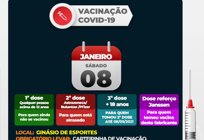 Águas de Lindoia prossegue com vacinação contra a Covid-19 no próximo sábado, dia 8