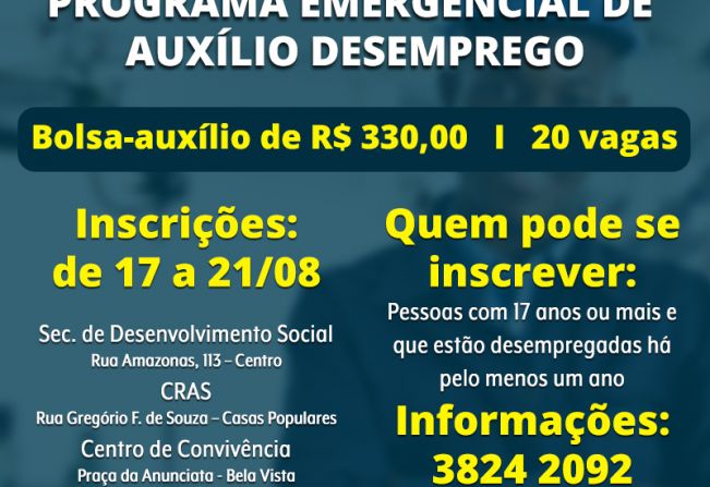 Inscrição para Programa Emergencial de Auxílio Desemprego abre no dia 17 em Águas de Lindoia