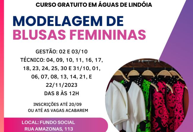 Curso de Modelagem de Blusas Femininas está com inscrições abertas 