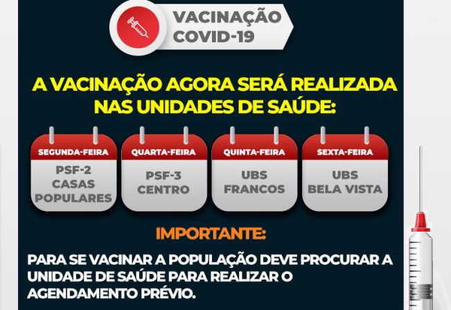 Vacinação contra a Covid-19 passa a ser realizada nas unidades de saúde