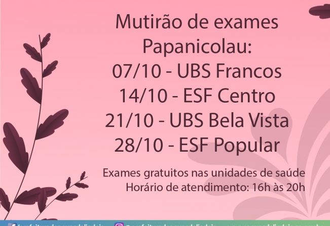 Outubro Rosa terá rotina de exames nas unidades de saúde