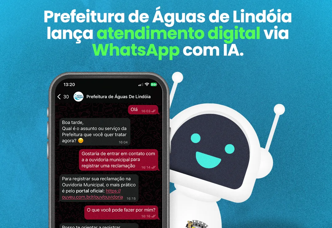 Prefeitura de Águas de Lindóia implanta atendimento digital via WhatsApp com uso de Inteligência Artificial