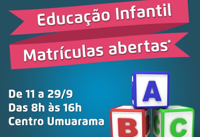 Secretaria abre matrículas para Educação Infantil