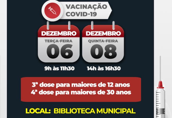 Covid-19: Campanha de vacinação realiza aplicação da 4ª dose para pessoas com mais de 30 anos